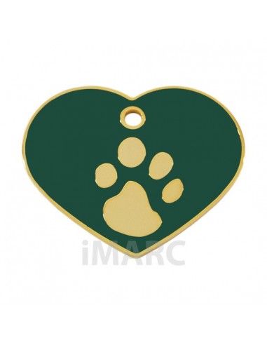 Placa identificativa para perro, corazón con huella grabada