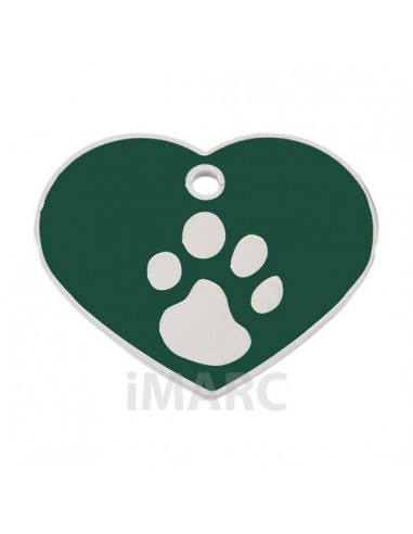 Placa identificativa para perro, corazón con huella grabada