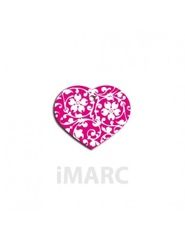 Placa identificativa para perro, corazón con flores en colores