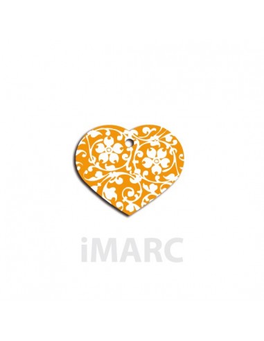 Placa identificativa para perro, corazón con flores en colores pequeña