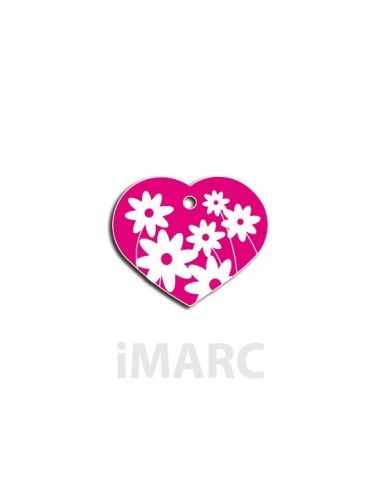 Placa identificativa para perro, corazón con margaritas en colores
