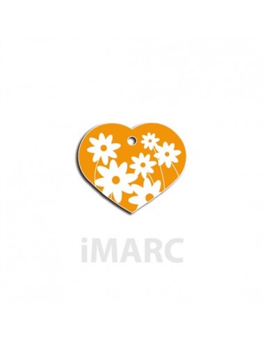 Placa identificativa para perro, corazón con margaritas en colores pequeña