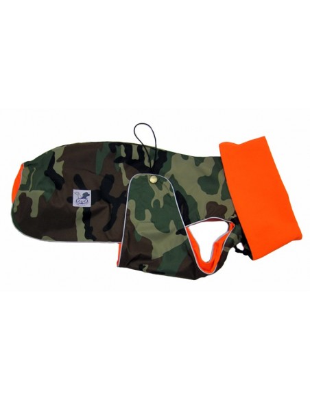 Abrigo impermeable con forro polar interior para galgo de camuflaje