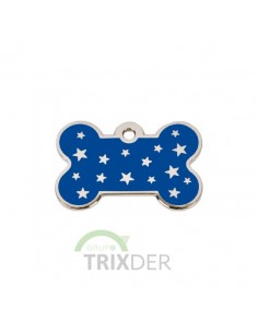 Placa identificativa para perro, hueso con estrellas grabadas