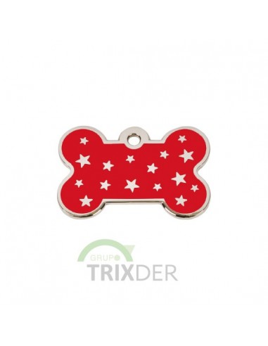 Placa identificativa para perro, hueso con estrellas grabadas 