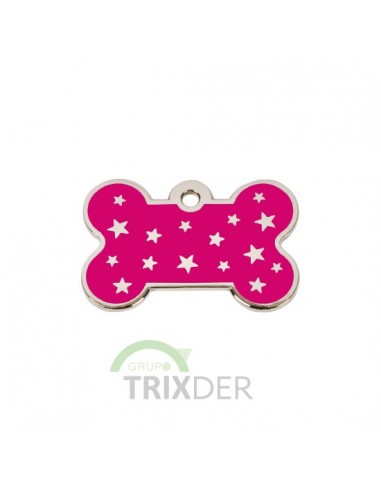 Placa identificativa para perro, hueso con estrellas grabadas 