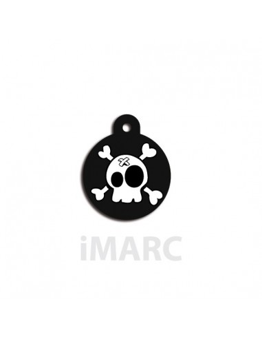 Placa identificativa para perro,  redonda decorado calavera tiritas
