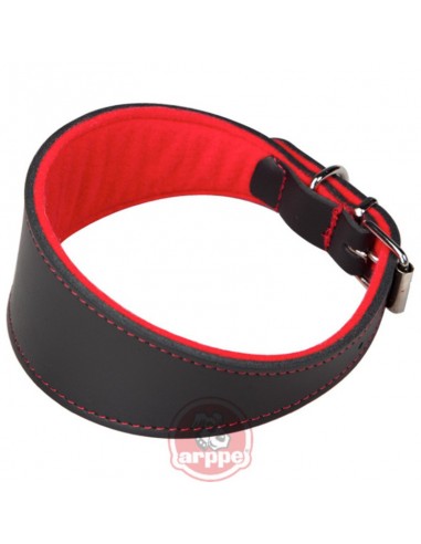 Collar para galgo piel flor ancho forrado rojo