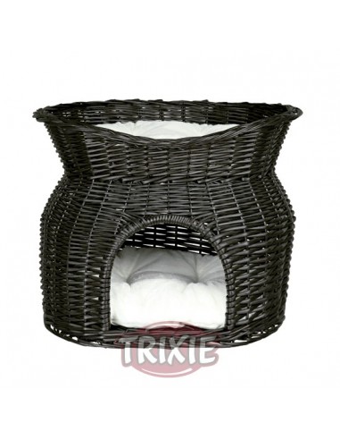 Cueva de mimbre para gato con cama