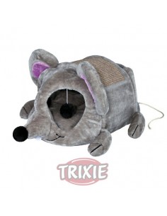 Rascador para gatos cueva de peluche color gris