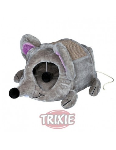 Rascador para gatos cueva de peluche color gris