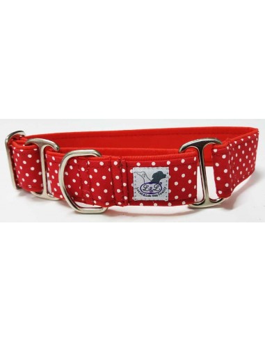 Collar para galgo en tela loneta muy resistente rojo con lunares blancos