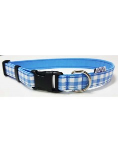 Collar para perro loneta de cuadros azul y blanco