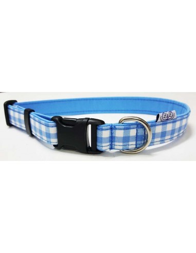 Collar para perro loneta de cuadros azul y blanco