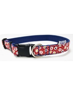 Collar para perro loneta roja con flores blancas