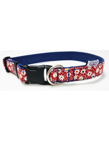 Collar para perro loneta roja con flores blancas