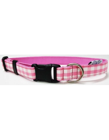 Collar para perro loneta de cuadros rosas y blancos
