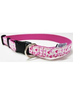 Collar para perro loneta rosa con corazones