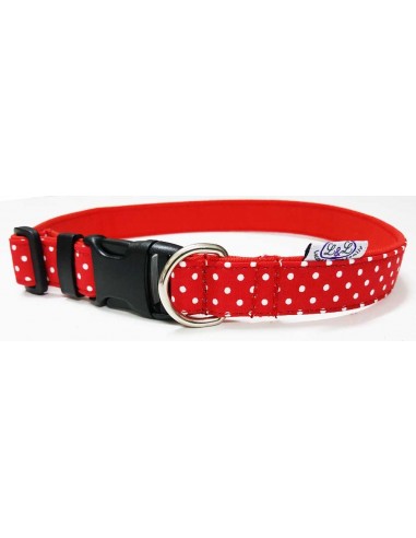 Collar para perro loneta roja con lunares blancos