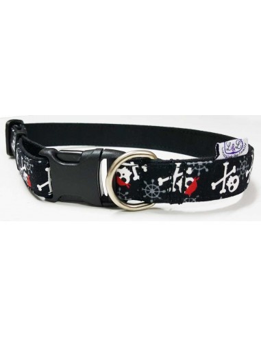 Collar para perro loneta negra con motivos de piratas