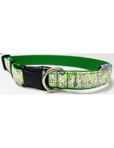 Collar para perro loneta verde con flores