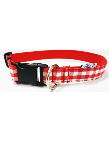 Collar para perro loneta de cuadros rojos y blancos