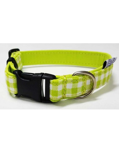 Collar para perro loneta de cuadros verdes y blancos