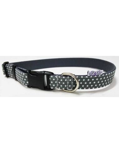 Collar para perro loneta gris con lunares blancos