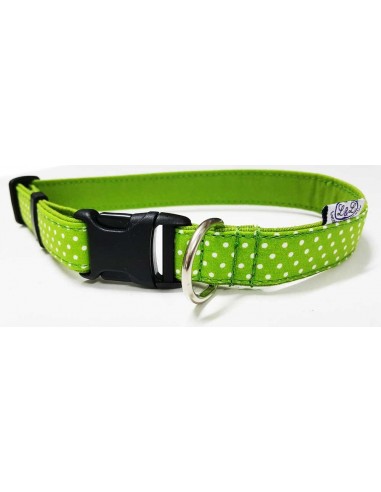 Collar para perro loneta verde con lunares blancos