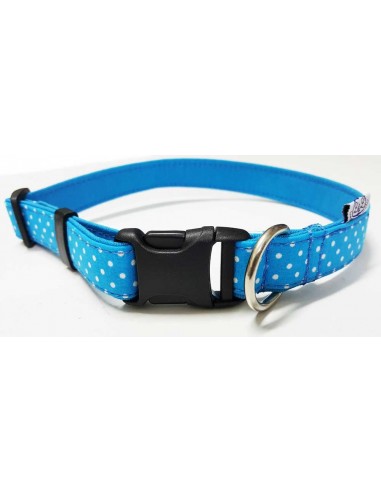 Collar para perro loneta azul con lunares blancos