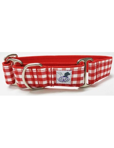 Collar para perro grande en tela loneta muy resistente cuadros rojos y blancos