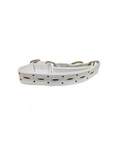 Collar para galgo en piel blanco calado extrasuave