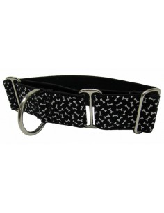 Collar para perro grande en tela loneta muy resistente negro con huesitos