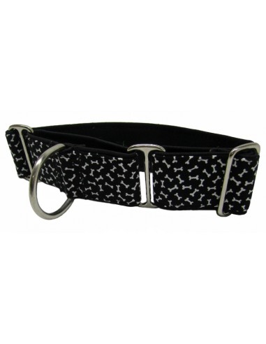 Collar para perro grande en tela loneta muy resistente negro con huesitos
