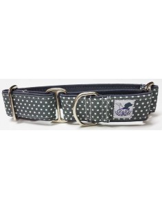 Collar para perro grande en tela loneta muy resistente gris con lunares blancos