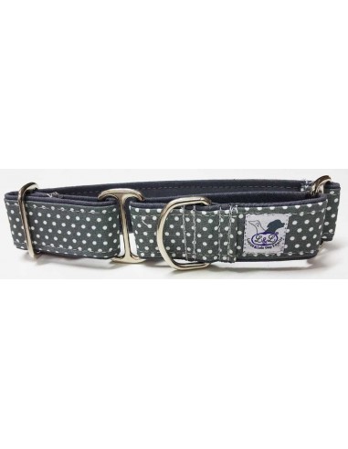 Collar para perro grande en tela loneta muy resistente gris con lunares blancos