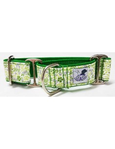 Collar para perro grande en tela loneta muy resistente verde con flores
