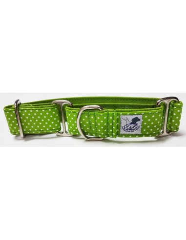 Collar para perro grande en tela loneta muy resistente verde con lunares blancos