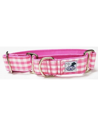 Collar para perro grande en tela loneta muy resistente cuadros rosas y blancos