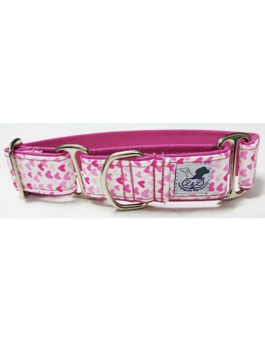 Collar para perro grande en tela loneta muy resistente rosa con corazones