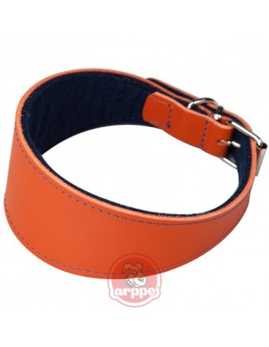 Collar para galgo piel flor naranja ancho forrado