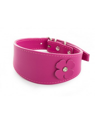 Collar galgo de piel flor ancho con flor
