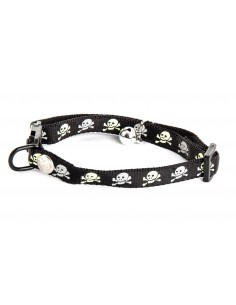 Collar ajustable con calaveras para gatos con cascabel