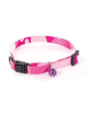 Collar camuflaje rosa para gatos con cascabel