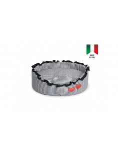 Cuna para perro redonda de algodón cuadrados gris