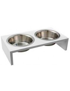 Comedero para perro con soporte de madera