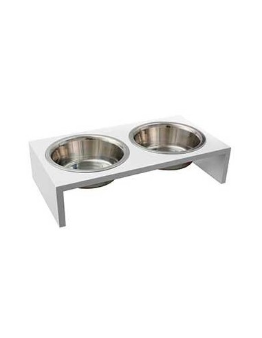 Comedero para perro con soporte de madera