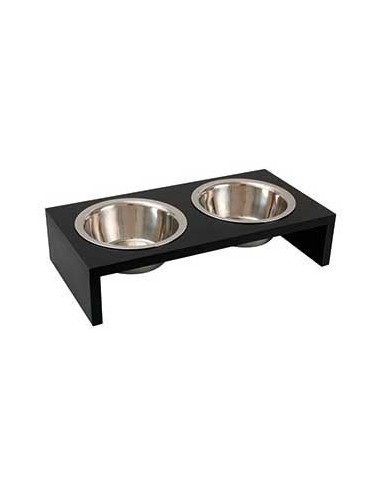 Comedero para perro con soporte de madera
