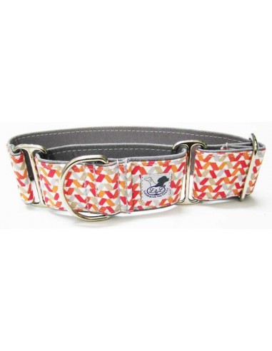 Collar para galgo en tela loneta muy resistente geometría naranja