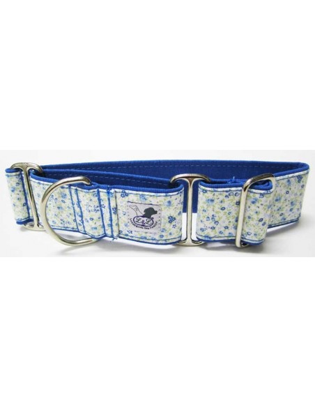 Collar para galgo en tela loneta muy resistente de flores azules